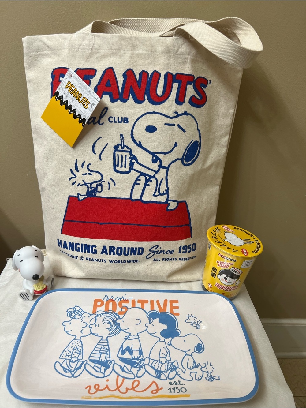 Snoopy peanuts Canvas Large Tote,Tray figure, Total Of 4 Items NWT - Picture 6 of 9